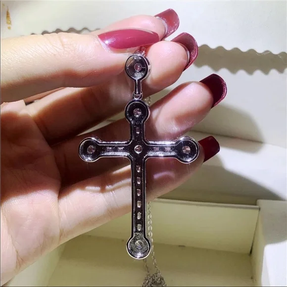 New Luxury 925 Silver Beautiful Cross For Men Women Diamond Necklace - Picture 14 of 15